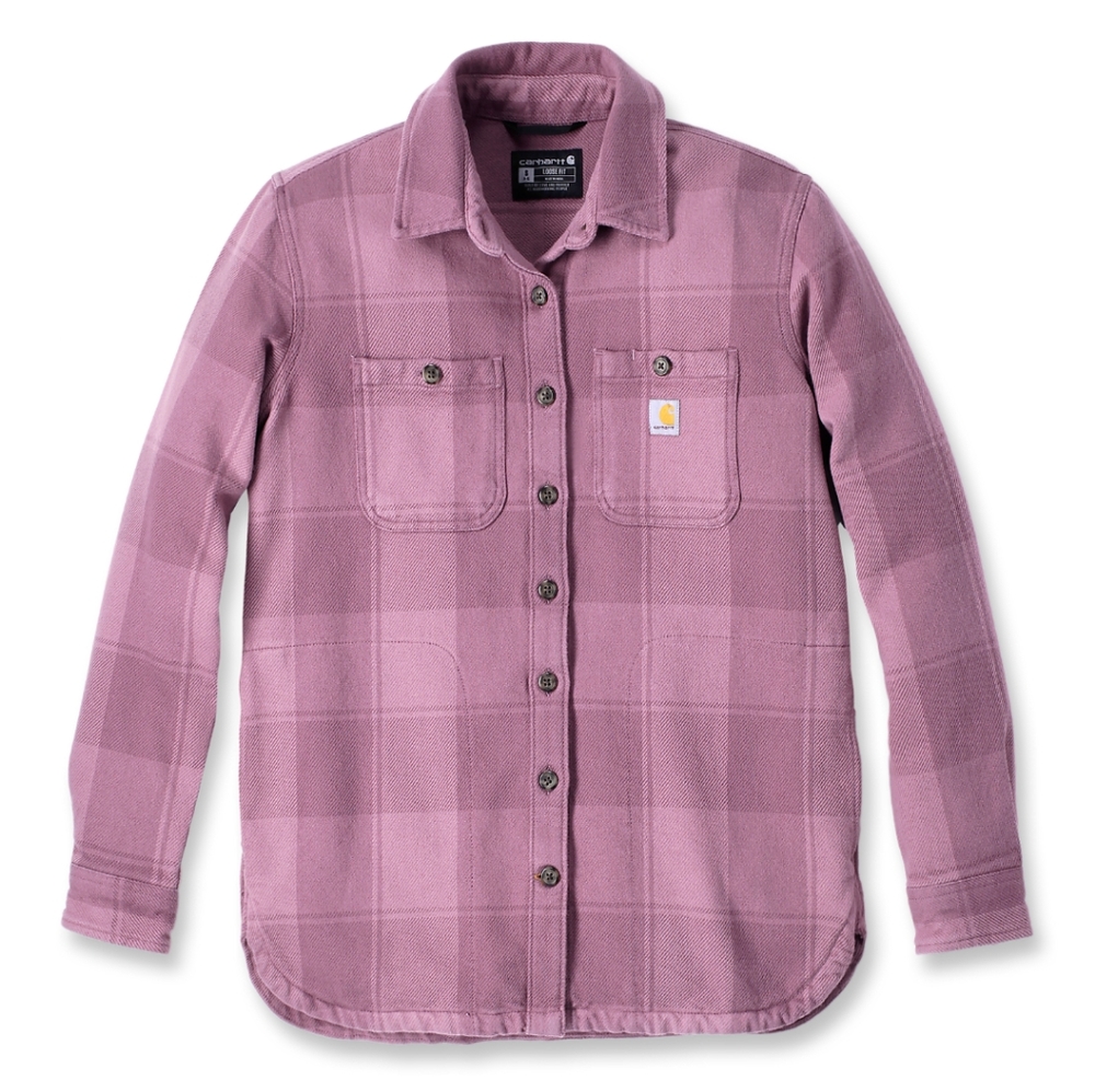 Carhartt Women's Twill Overshirt Loose Fit Size XS Woodrose Pink Plaid Jacket